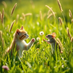 A wide-open meadow bathed in sunlight, featuring tall grass gracefully swaying in the gentle breeze