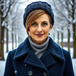 A captivating Russian woman aged 45 to 50 with a stylish and modern hairstyle that frames her face beautifully