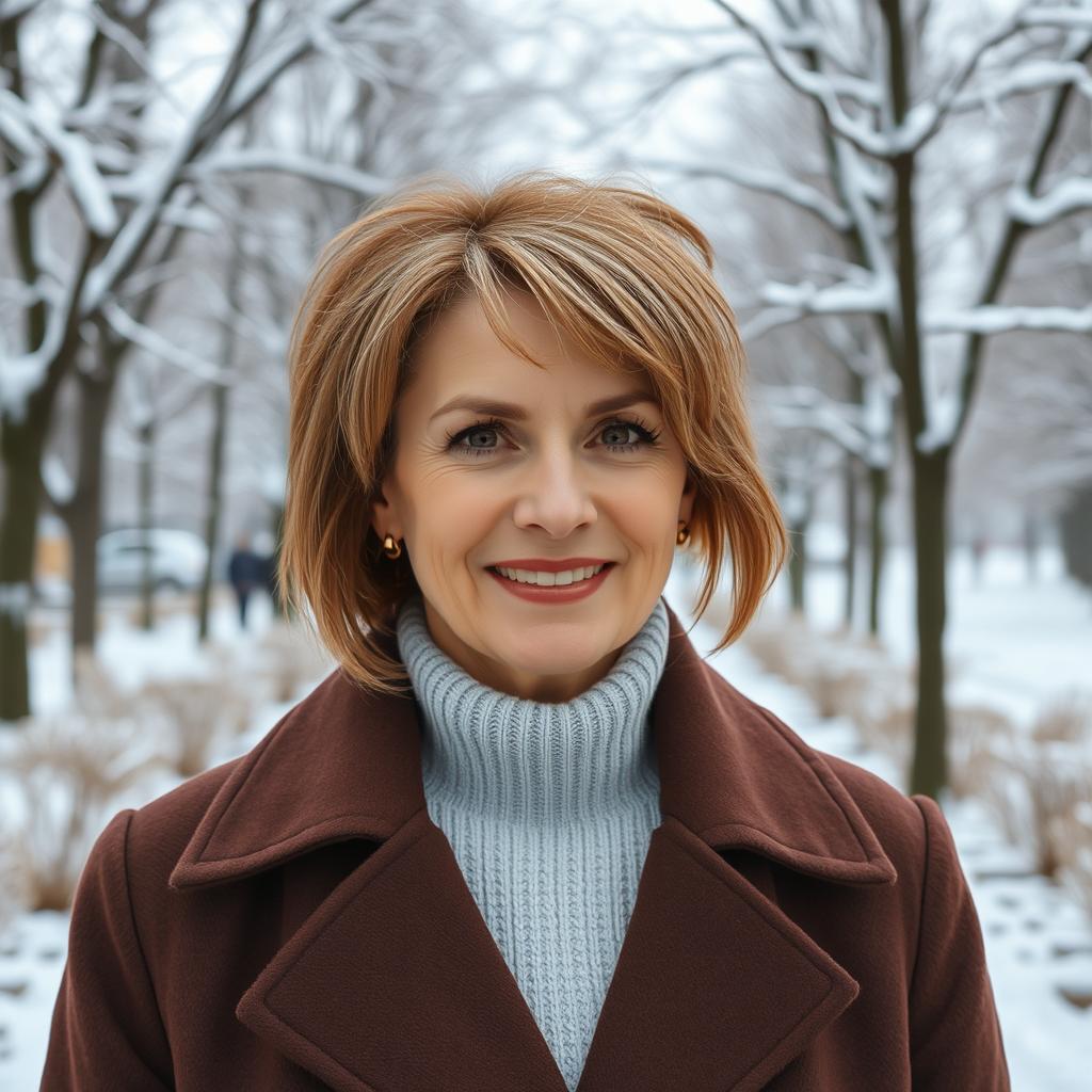An attractive Russian woman aged 45-50 with a chic, trendy hairstyle
