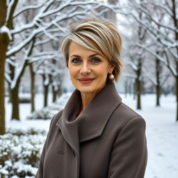 An attractive Russian woman aged 45-50 with a chic, trendy hairstyle