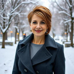 An attractive Russian woman aged 45-50 with a chic, trendy hairstyle