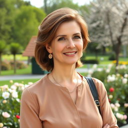 A charming and attractive Russian woman aged 45-50 with a fashionable hairstyle