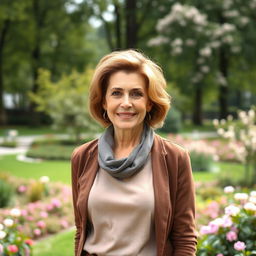 A charming and attractive Russian woman aged 45-50 with a fashionable hairstyle