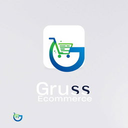 A modern and sleek logo design for 'Gruss Ecommerce', featuring a stylized letter 'G' intertwined with an abstract shopping cart or digital elements to symbolize online shopping