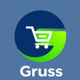 A modern and sleek logo design for 'Gruss Ecommerce', featuring a stylized letter 'G' intertwined with an abstract shopping cart or digital elements to symbolize online shopping