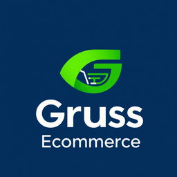 A modern and sleek logo design for 'Gruss Ecommerce', featuring a stylized letter 'G' intertwined with an abstract shopping cart or digital elements to symbolize online shopping