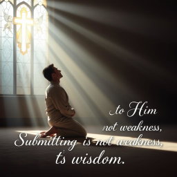 A serene and inspiring scene depicting a man in deep prayer, kneeling on a soft carpet in a tranquil space