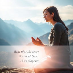 A serene and powerful image of a person kneeling in prayer, symbolizing submission and devotion to God, surrounded by an ethereal light that represents divine wisdom and guidance