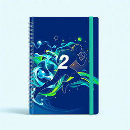 A notebook cover design featuring a dynamic fusion of sports elements and scientific themes
