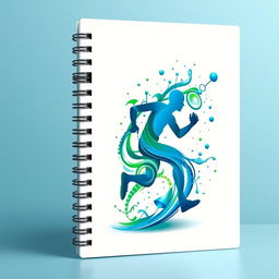 A notebook cover design featuring a dynamic fusion of sports elements and scientific themes