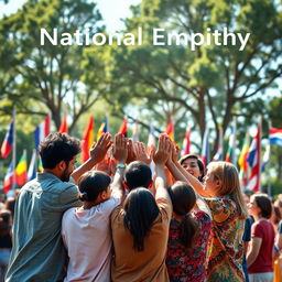 A powerful visual representation of national empathy, showcasing diverse individuals from various backgrounds coming together in a circle, with their hands symbolically joined or reached towards each other