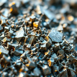 An intricate close-up view of a metallic alloy's microstructure, showcasing the detailed grain boundaries and phases under a high-resolution microscope