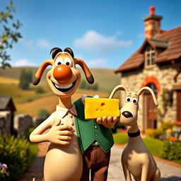 A nostalgic scene featuring Wallace and Gromit in a vintage setting, reminiscent of classic stop-motion animation