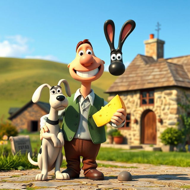 A nostalgic scene featuring Wallace and Gromit in a vintage setting, reminiscent of classic stop-motion animation