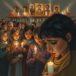 A poignant painting depicting a diverse group of people expressing their sympathy for martyrs