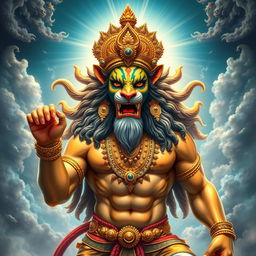 A majestic depiction of Lord Vishnu's Narsimha Avatar, showcasing his powerful and divine form