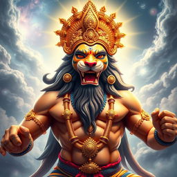 A majestic depiction of Lord Vishnu's Narsimha Avatar, showcasing his powerful and divine form