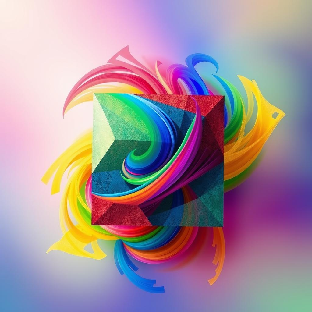 A vibrant and abstract representation of a quadrilateral, featuring geometric forms and colorful patterns