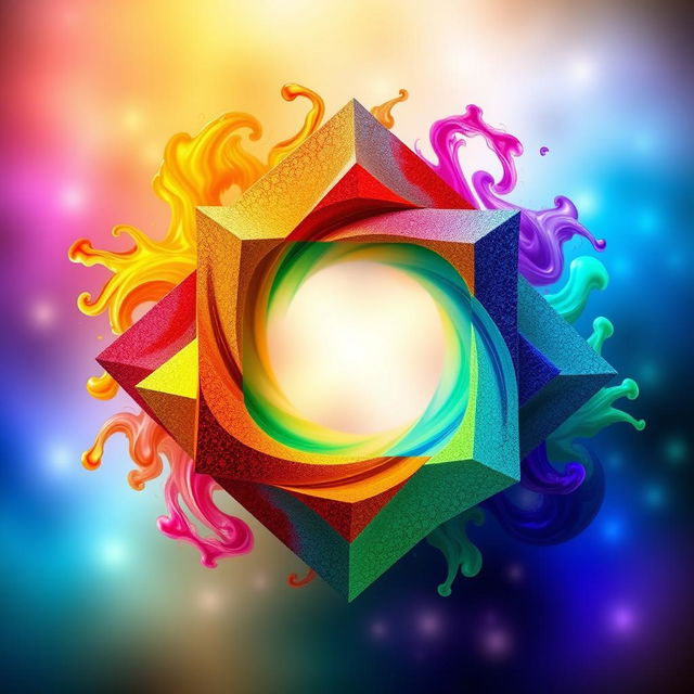 A vibrant and abstract representation of a quadrilateral, featuring geometric forms and colorful patterns