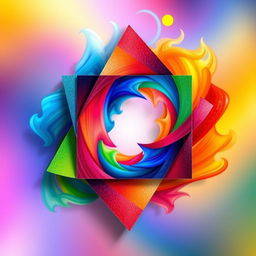 A vibrant and abstract representation of a quadrilateral, featuring geometric forms and colorful patterns