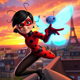A vibrant and dynamic scene featuring characters inspired by the animated series Miraculous Ladybug