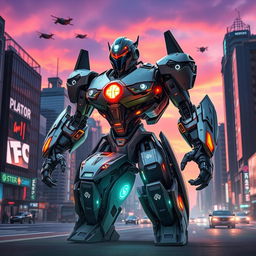 A futuristic robot transforming from a vehicle into a humanoid figure, showcasing intricate mechanical details and glowing symbols