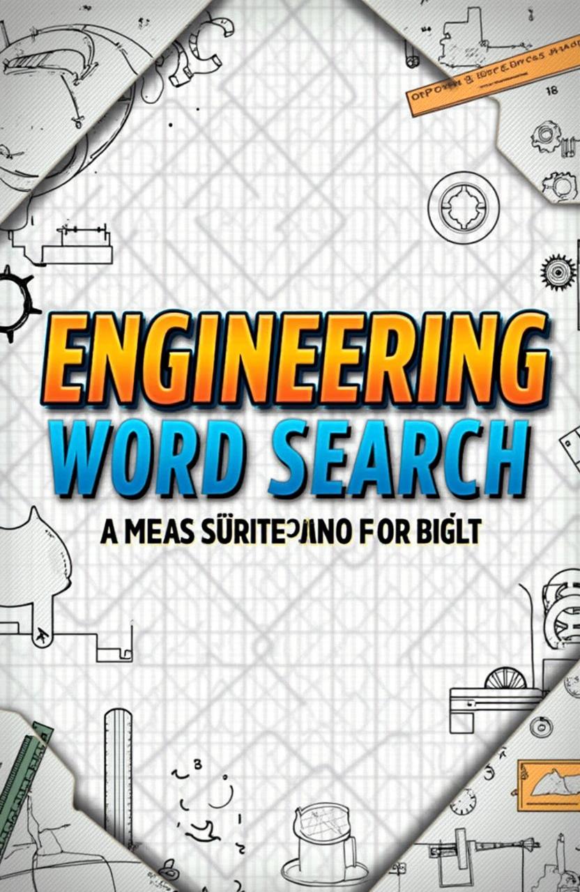 A captivating book cover for a title 'Engineering Word Search', designed in a 6x9 format