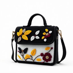 A messenger bag design showcasing exquisite crochet craftsmanship, resembling a briefcase