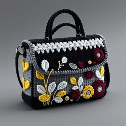 A messenger bag design showcasing exquisite crochet craftsmanship, resembling a briefcase