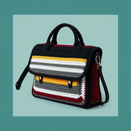 A messenger bag design crafted from crochet, styled as a sophisticated briefcase