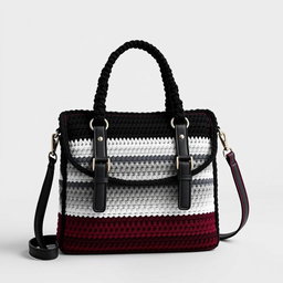 A messenger bag design crafted from crochet, styled as a sophisticated briefcase