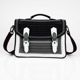A stylish messenger bag designed with crochet, shaped like a briefcase