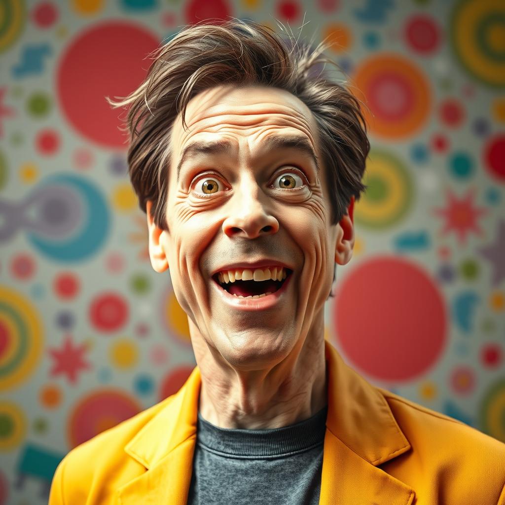 A stylized portrait of Jim Carrey, showcasing his signature expressive face and dynamic energy