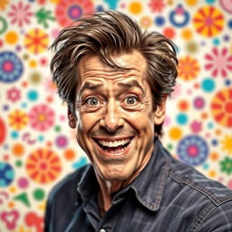 A stylized portrait of Jim Carrey, showcasing his signature expressive face and dynamic energy