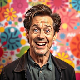 A stylized portrait of Jim Carrey, showcasing his signature expressive face and dynamic energy