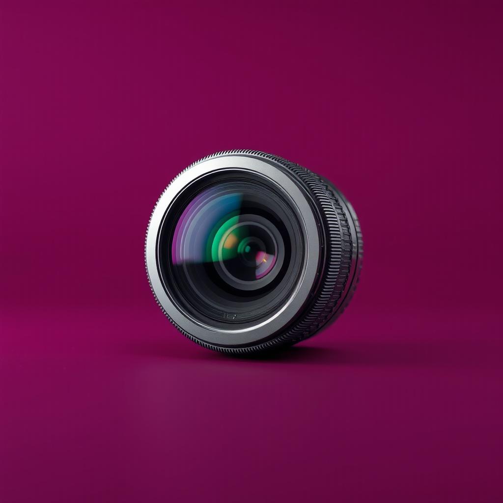 A sleek, modern camera lens placed in the center of the composition