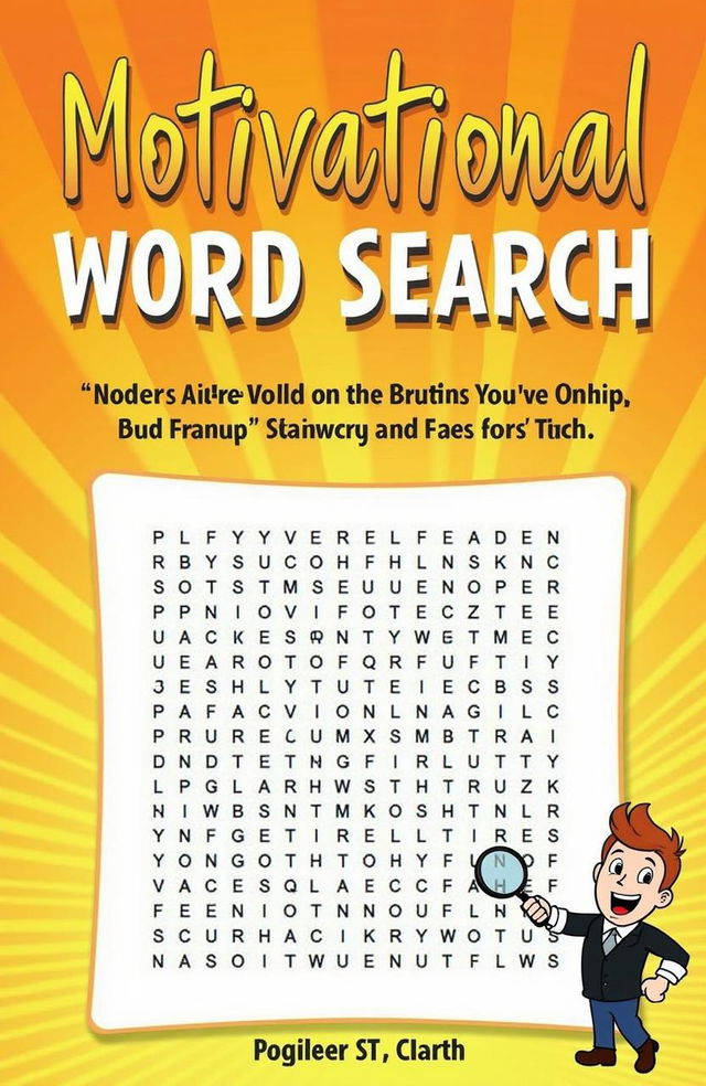 An eye-catching book cover design for 'Motivational Word Search'
