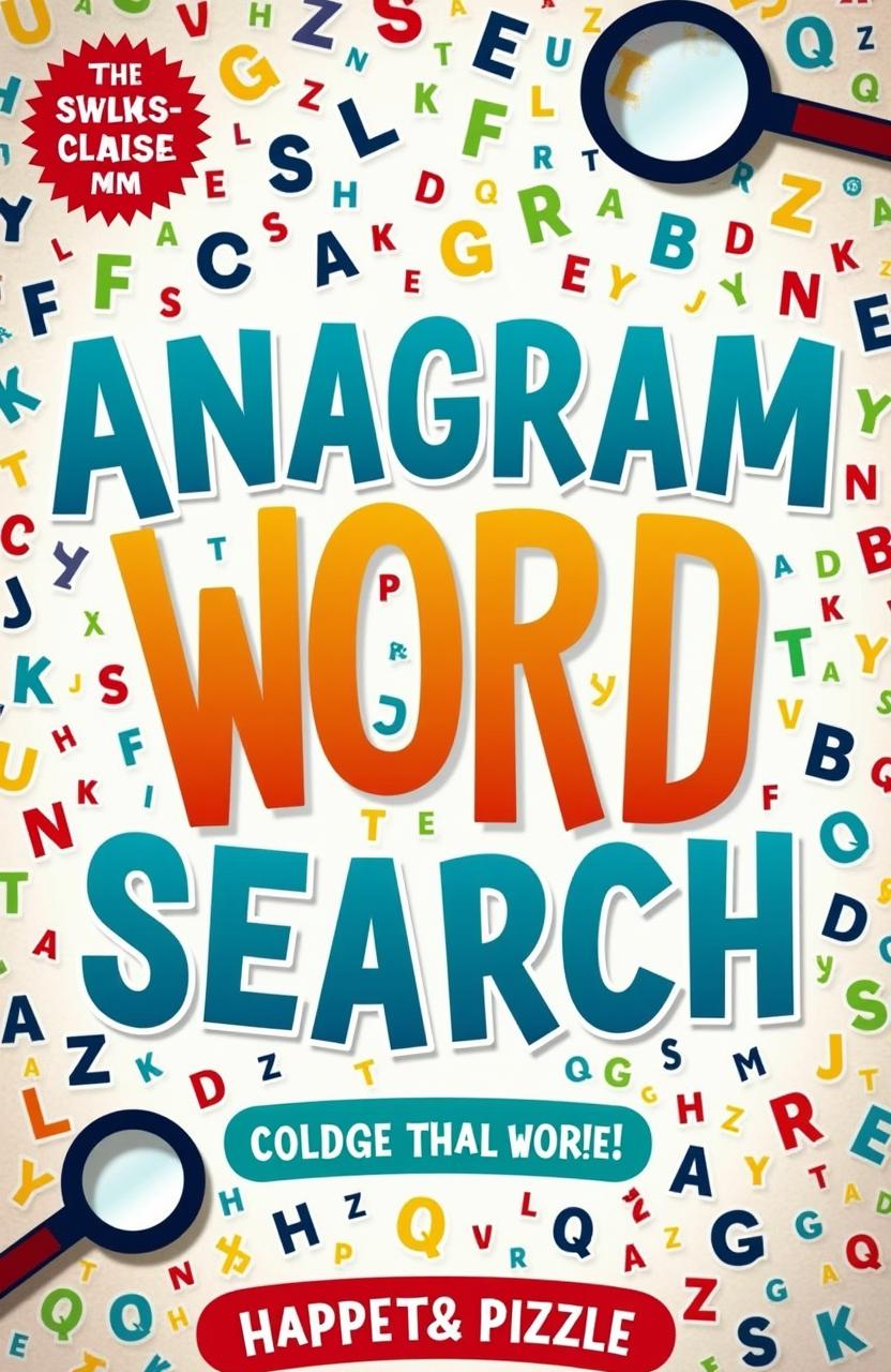 A visually engaging book cover design for 'Anagram Word Search'