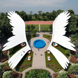 A stunning design featuring two outstretched wings, each measuring 20 meters in length, elegantly spread across the ground