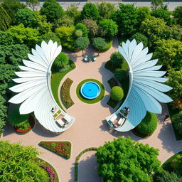 A stunning design featuring two outstretched wings, each measuring 20 meters in length, elegantly spread across the ground