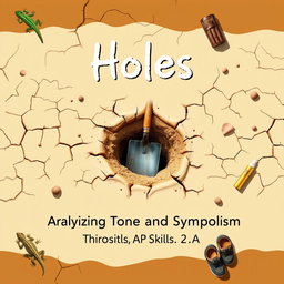 A creatively designed title slide for a presentation themed around the novel 'Holes'