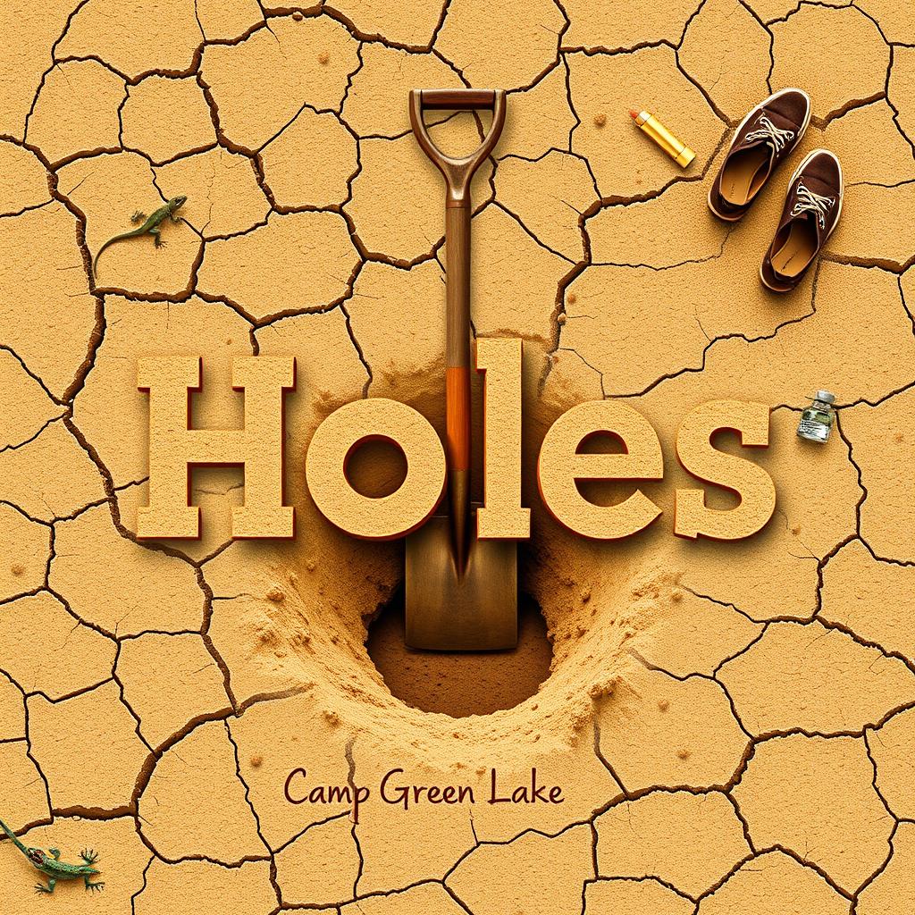 A desert-themed title slide design for 'Holes', featuring a cracked, dry soil background that reflects the arid setting of Camp Green Lake