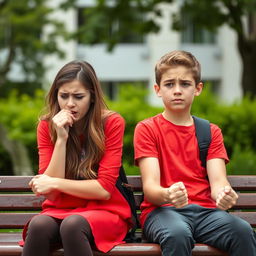 An image depicting two young university students, a girl and a boy, visibly expressing anxiety and stress