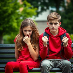 An image depicting two young university students, a girl and a boy, visibly expressing anxiety and stress