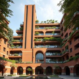 A stunning and eye-catching 20-story building designed in a modern architectural style, inspired by nature and ancient Persian architecture
