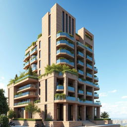 A stunning and eye-catching 20-story building designed in a modern architectural style, inspired by nature and ancient Persian architecture