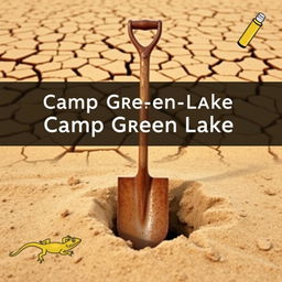 A visually striking title slide design featuring a desert-themed background depicting cracked, dry soil to reflect the harsh setting of Camp Green Lake