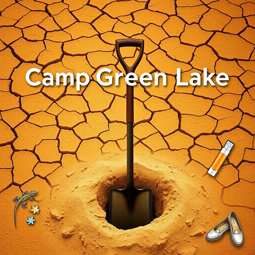 A visually striking title slide design featuring a desert-themed background depicting cracked, dry soil to reflect the harsh setting of Camp Green Lake