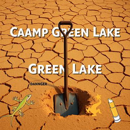 A visually striking title slide design featuring a desert-themed background depicting cracked, dry soil to reflect the harsh setting of Camp Green Lake