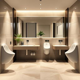 A modern women's restroom featuring long, narrow female urinals jutting out 3 feet from the wall